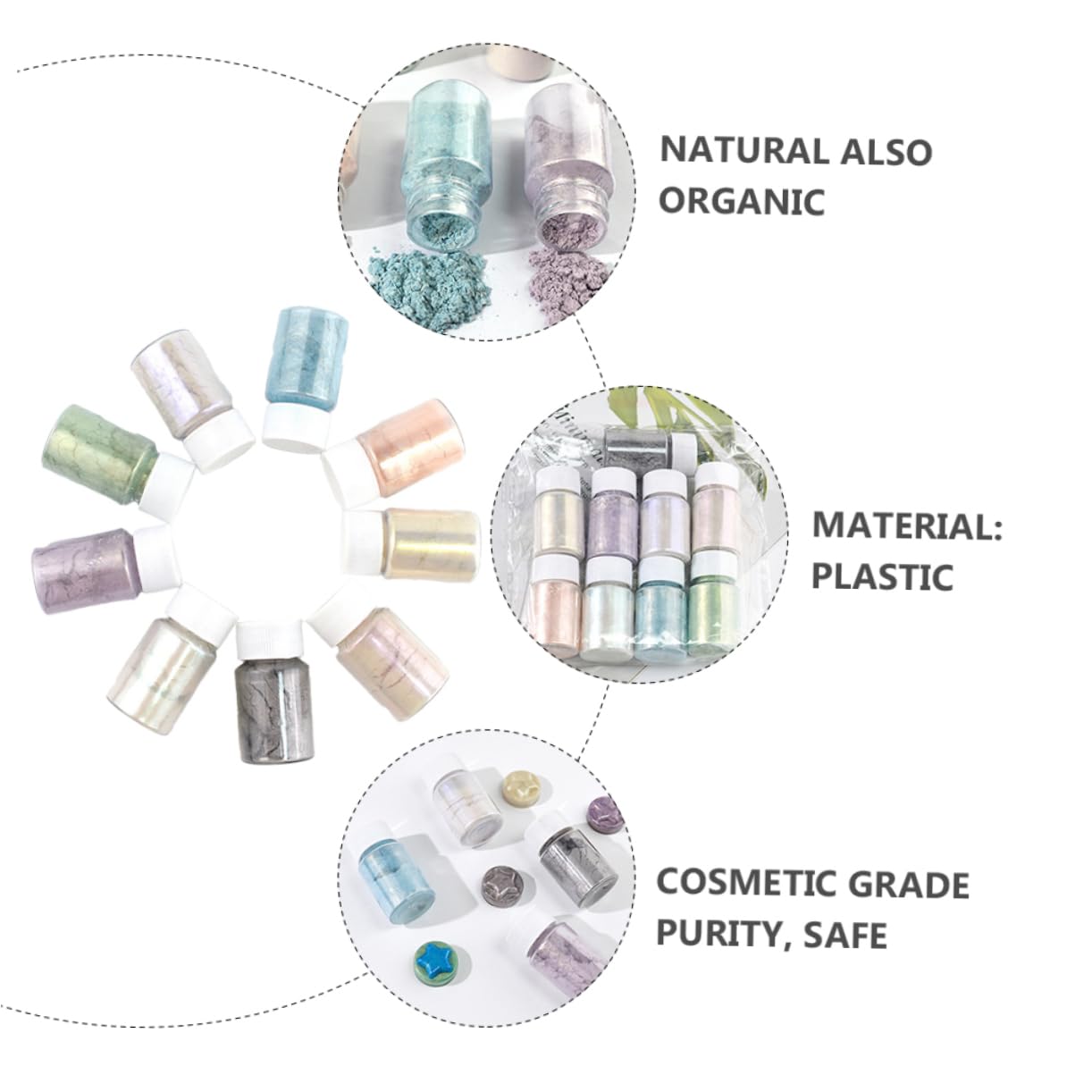 TEHAUX 18piezas Mica Para Colorantes De Pigmentos Brillantes Para Manualidades y Cosméticos Asombrosos Para Proyectos De