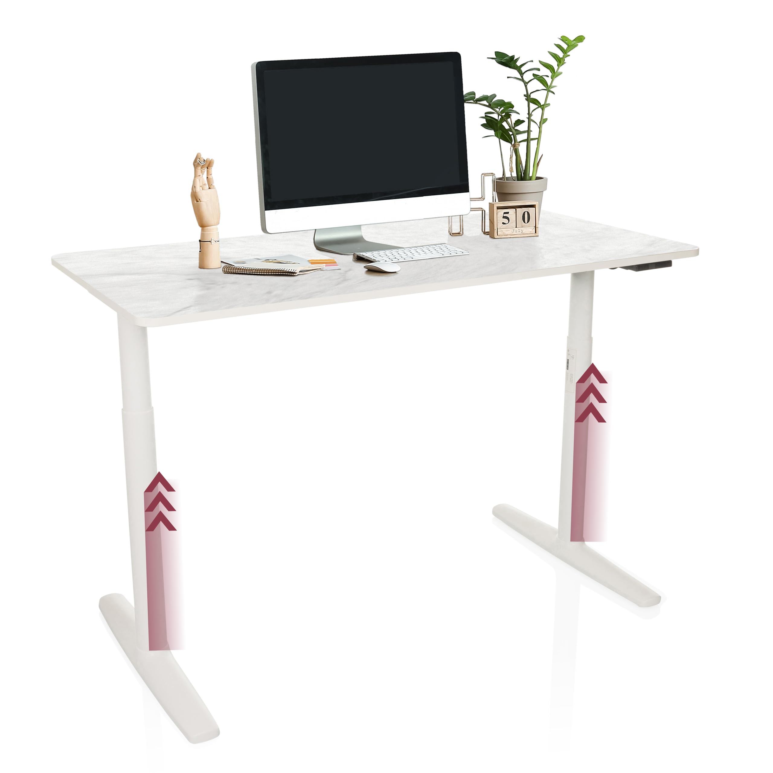 hjh OFFICE Schreibtisch höhenverstellbar – elektrisch, 140 × 70 cm, Stand PRO, Memory-Funktion, ergonomischer Modus, Weiß/Marmor