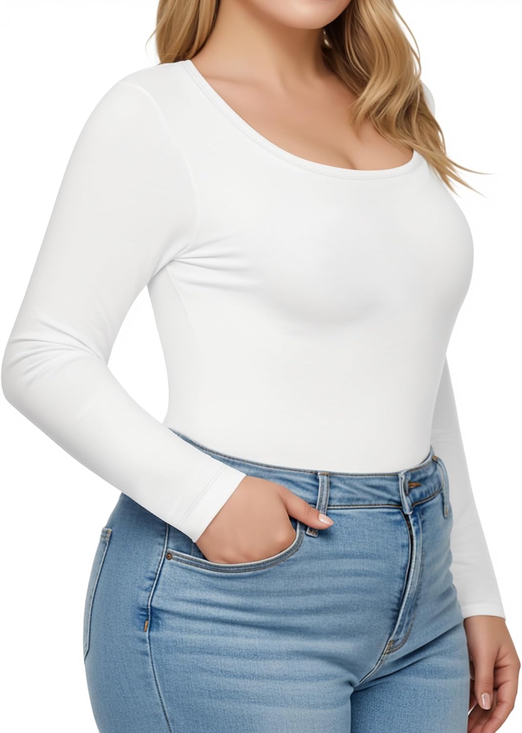 Women's Plus Size Scoop Neck Long Sleeve Tops Basic Tee T Shirt Fall Winter Sexy Layering Top 2025 - Image 4