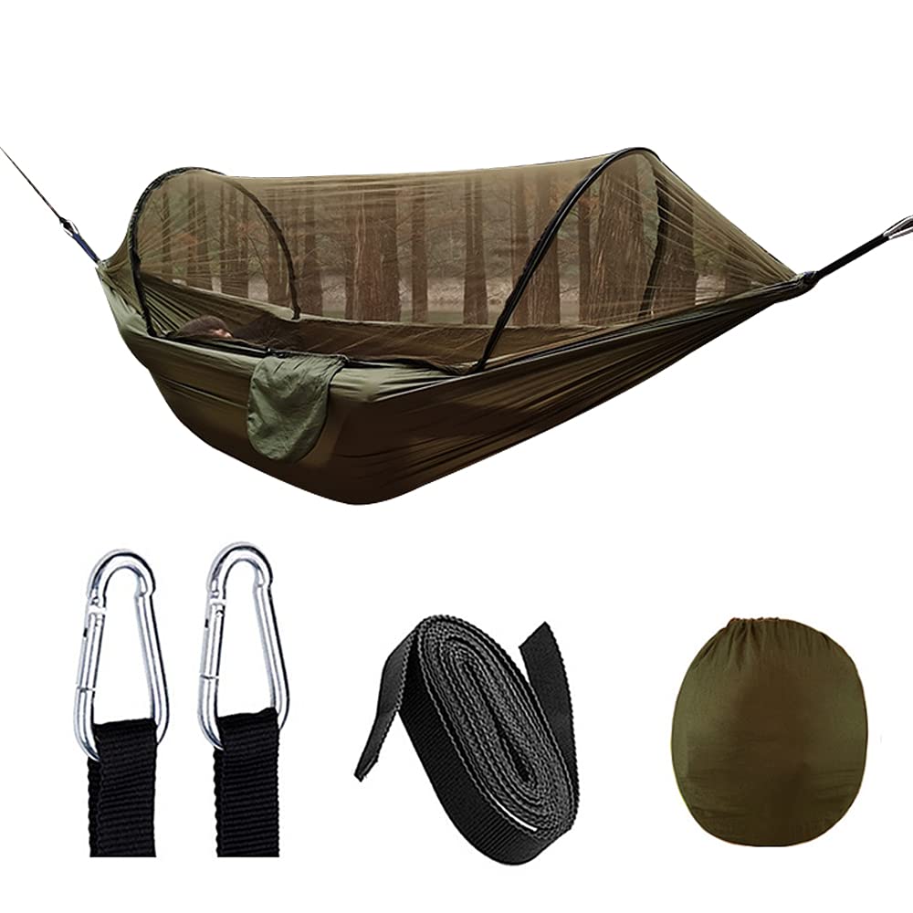 NC Camping Hammock with Portable Mosquito Net, Lightweight Hammock Tent with Tree Straps for Backpacking, Travel, Beach, Hiking,Outdoor Hammock Sturdy,Bearing Capacity 400kg (Army Green)