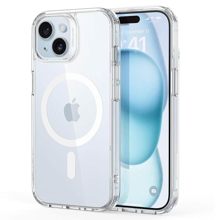 ESR Cover Magnetica per iPhone 15, Compatibile con MagSafe, Custodia Trasparente con HaloLock, Protezione di livello militare, Resistente all'ingiallimento, Retro resistente ai graffi,Trasparente