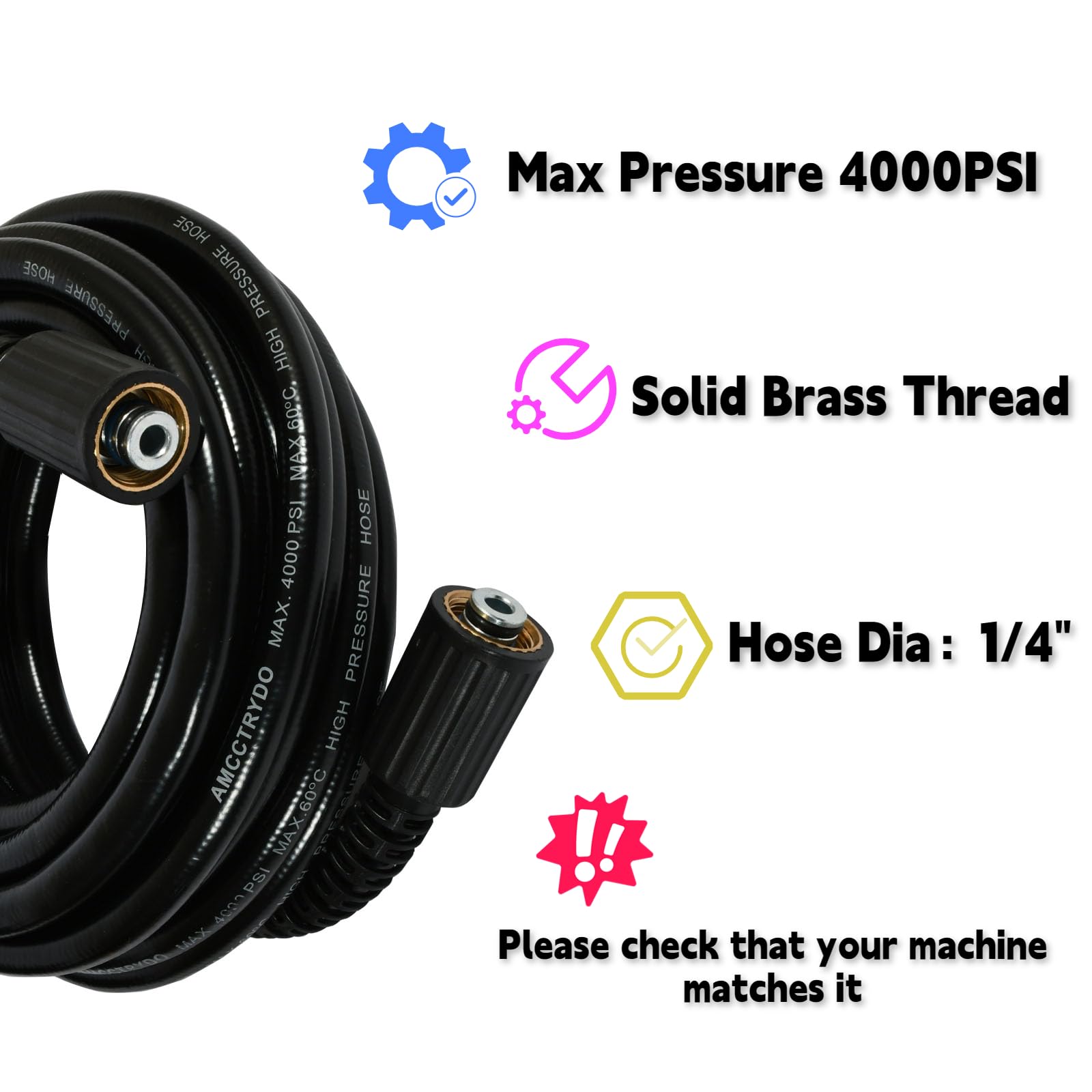 Manguera de lavado a presión de 1/4 pulgadas 100 pies, manguera de repuesto súper flexible resistente a las torceduras con giro M22 de 14 mm y kit adaptador de extensión M22 a 3/8 de conexión rápida