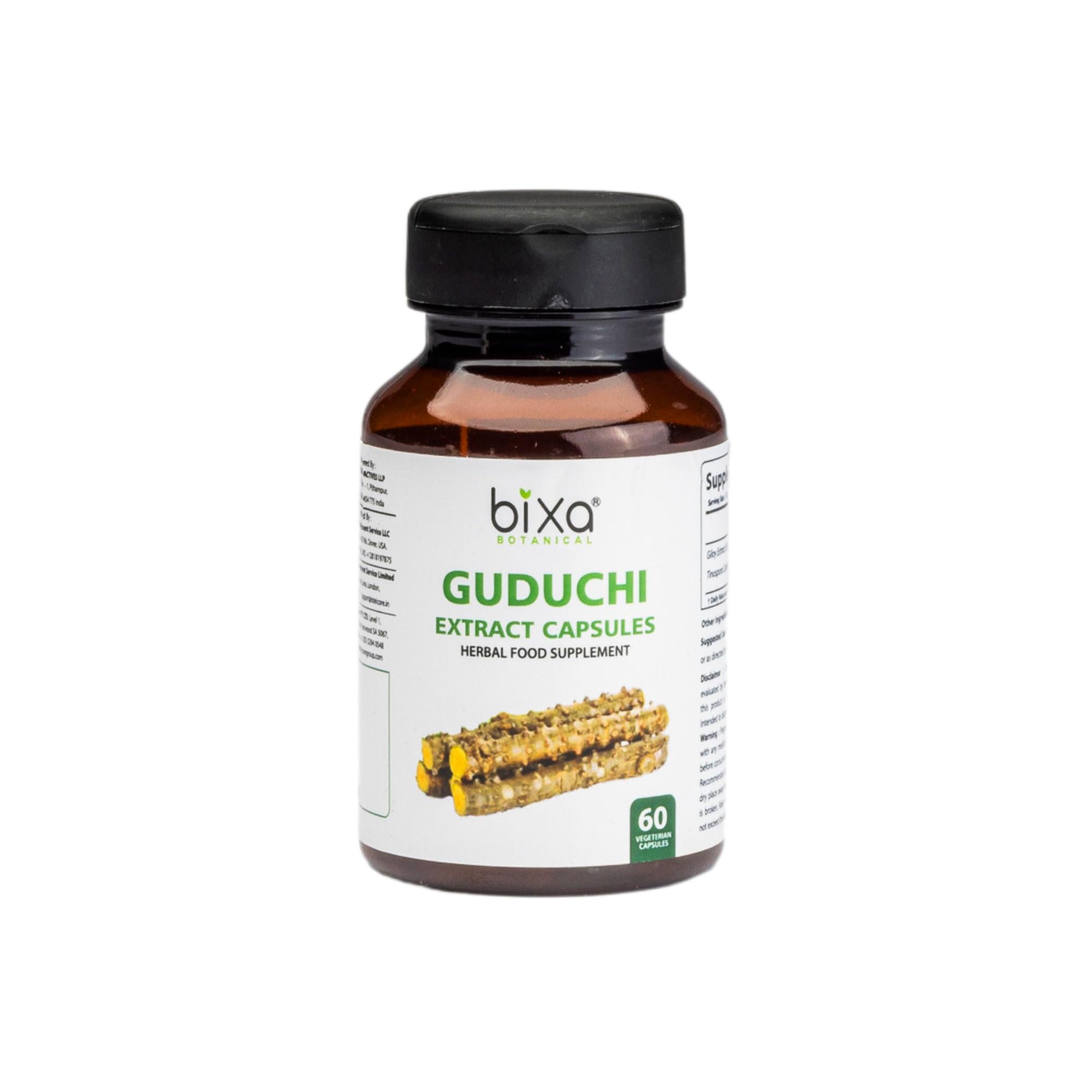 bixa BOTANICAL Ayurvedic Natural Herbal Supplement Guduchi Extract Caplsules | Giloy | Tinospora Cordifolia | 450 Mg Veg Capsules 60 Count (Pack of 1)