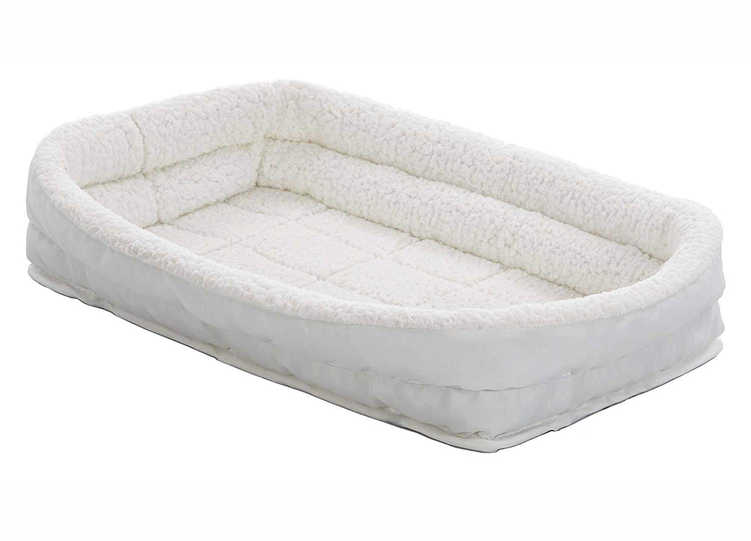 MidWest Homes for Pets QuietTime - Cama para mascotas con doble borde acolchado, colchón para jaulas de 46 cm, lavable a máquina, sujeción firme con correas elásticas, felpa blanca, tamaño XXS