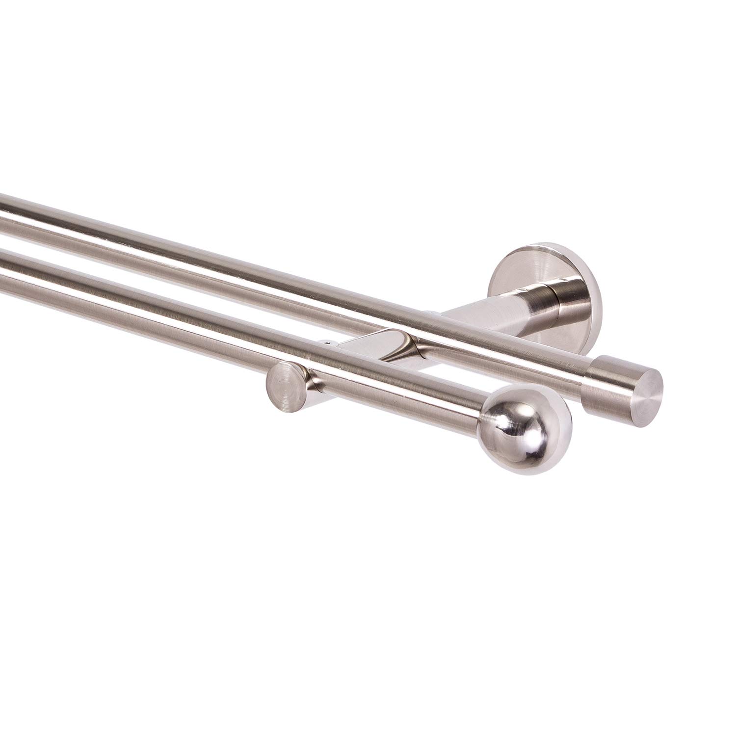 Tringle à rideaux double 16 mm aspect acier inoxydable boule 120 cm