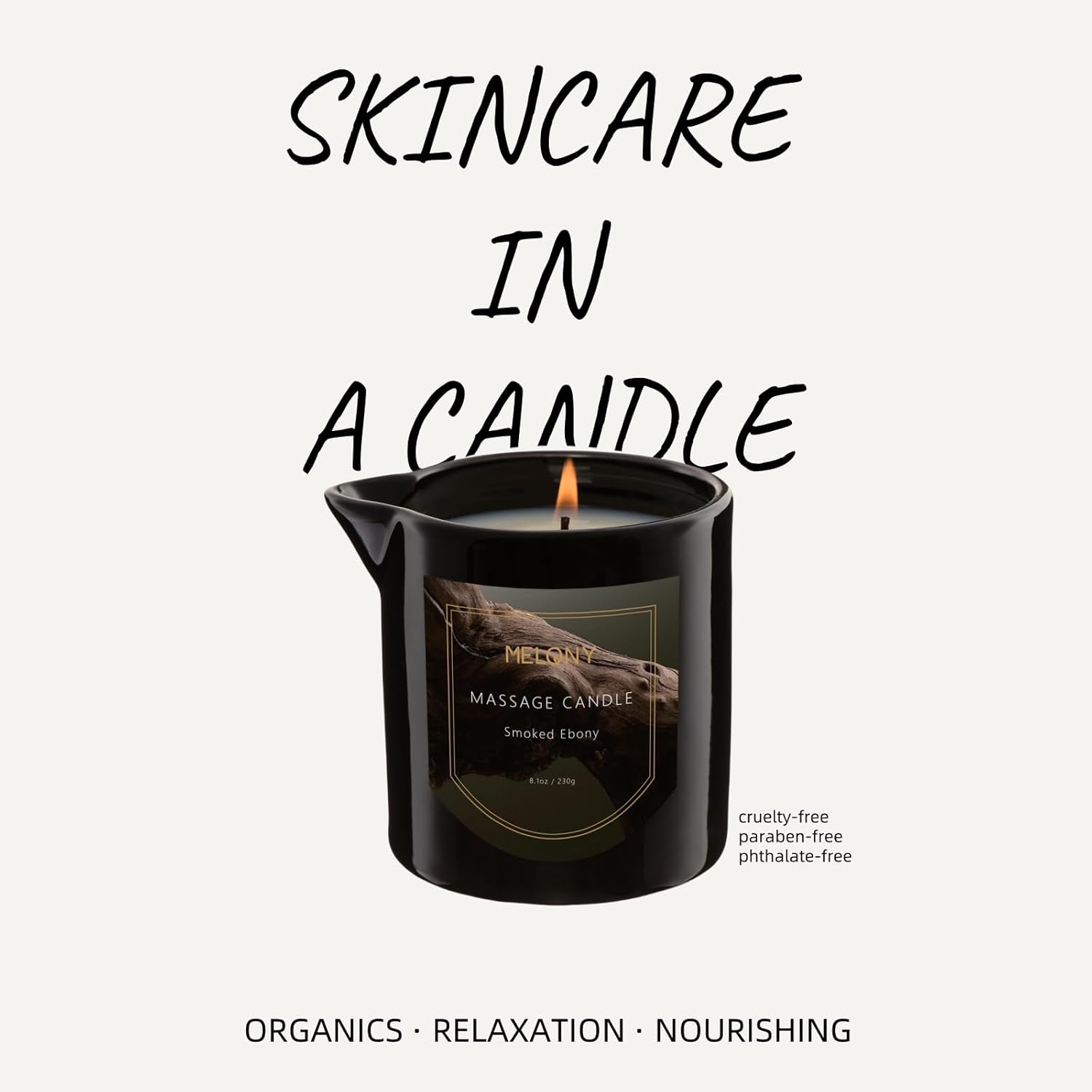MELONY Luxury Massage Candle - Moisturising, Body Oil Candles for Muscle Relaxation, Home Spa, 8.1OZ (Smoked Ebony) - Image 4