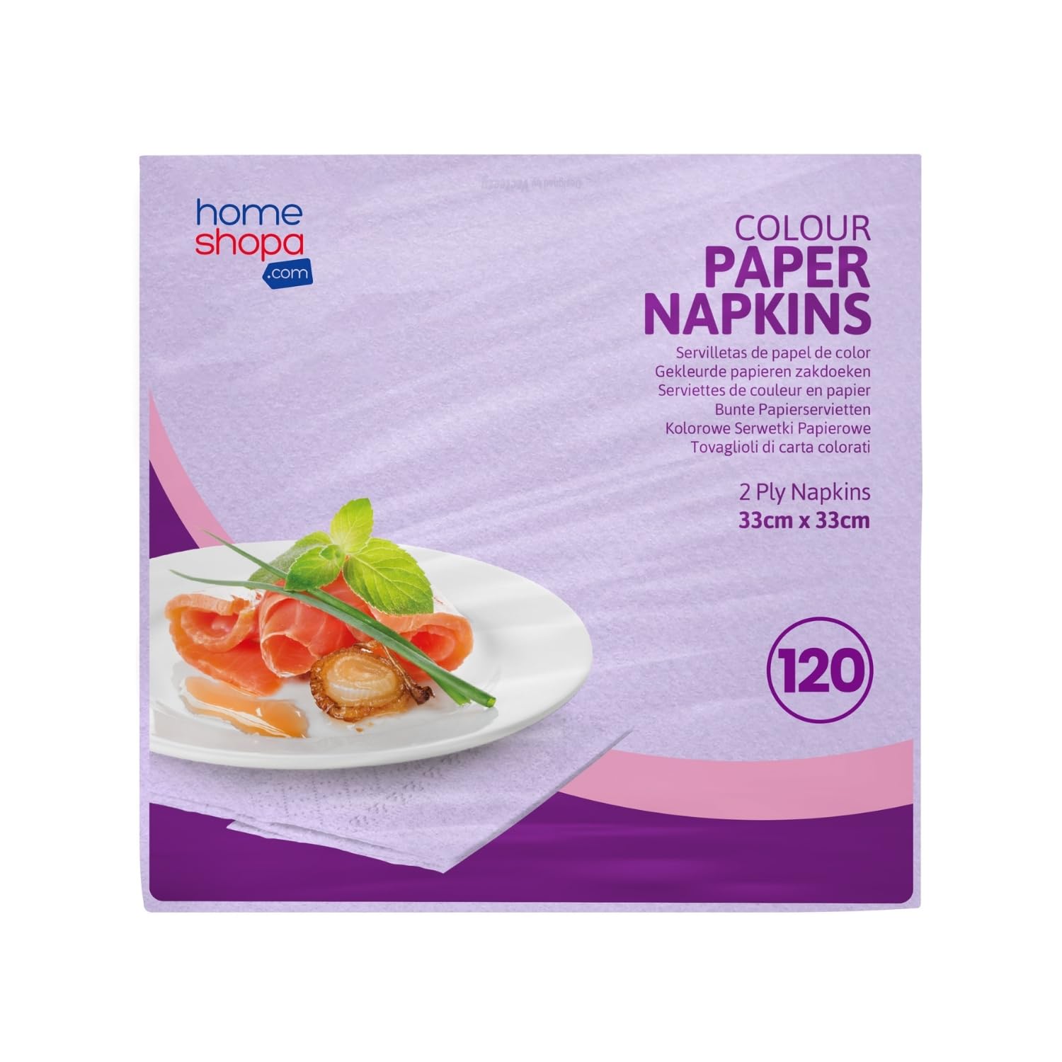 HOMESHOPA Disposable Paper Napkins, Pk 120, Lilac 2-Ply 33X33cm Soft & Strong Paper Serviettes for All Occasions, Everyday Tissues for Cleaning Spills Wiping Surfaces Personal Hygiene