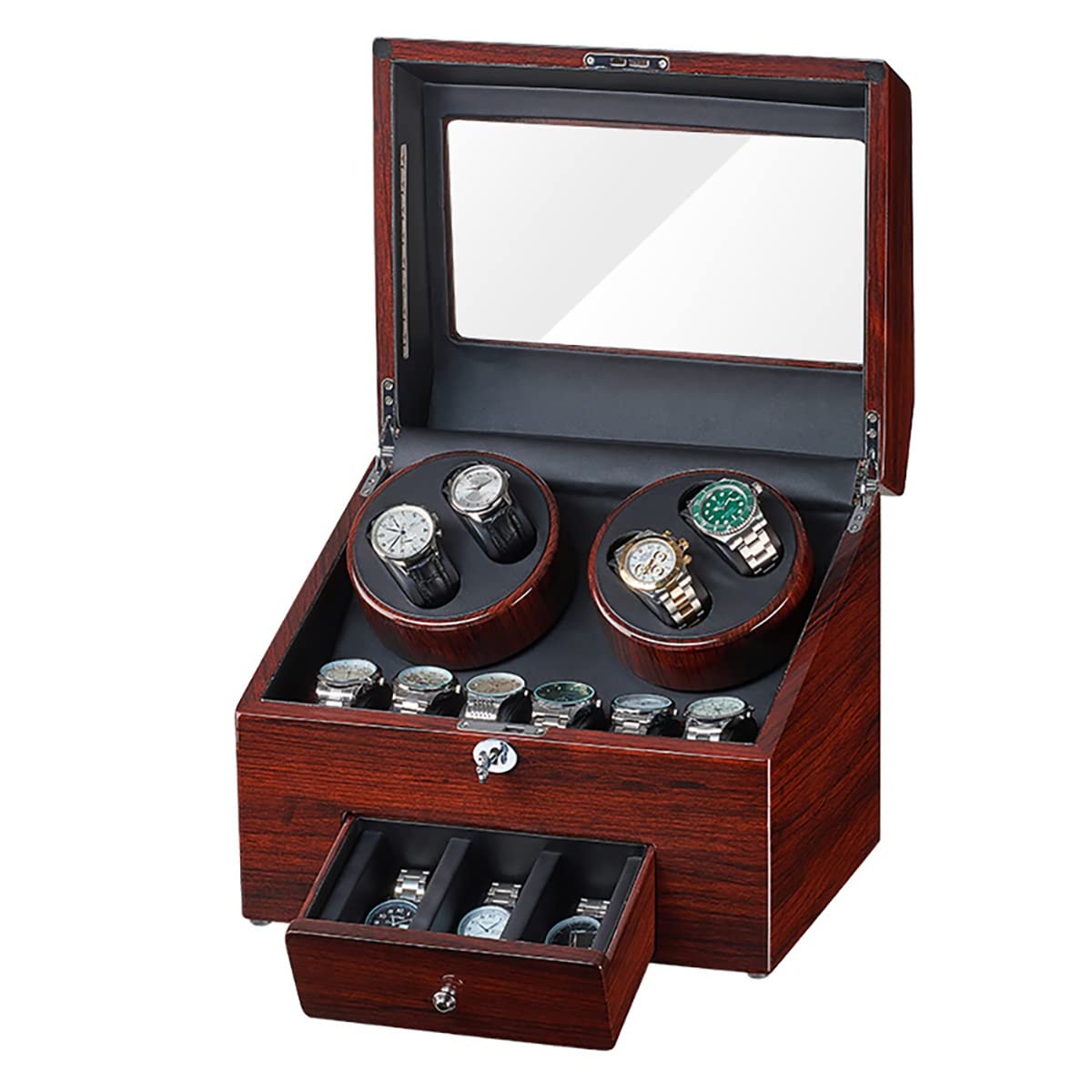 MYUYEE Technology Automatic Watch Winder For 4+9 Watch Storage Display Box With Quiet Japanese Motor In Wood Shell Watch Box Organizer (D)