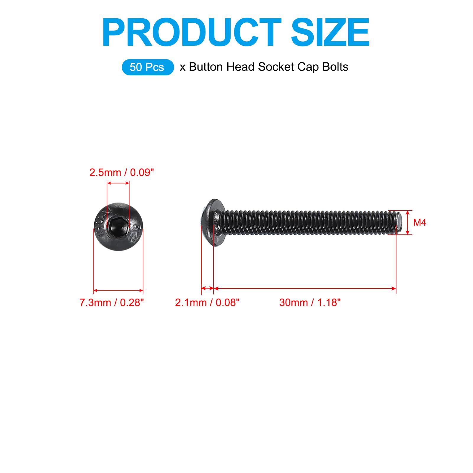 PATIKIL M4-0.7x32mm Button Head Socket Cap Bolts Screws - Image 2