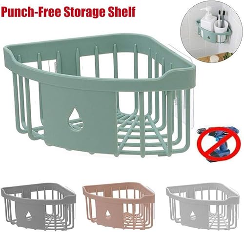 Miniatura 6 de Zhjlut Organizador de estante de baño de plástico, estante de esquina a presión, estante de esquina de baño, soporte de pared para almacenamiento de