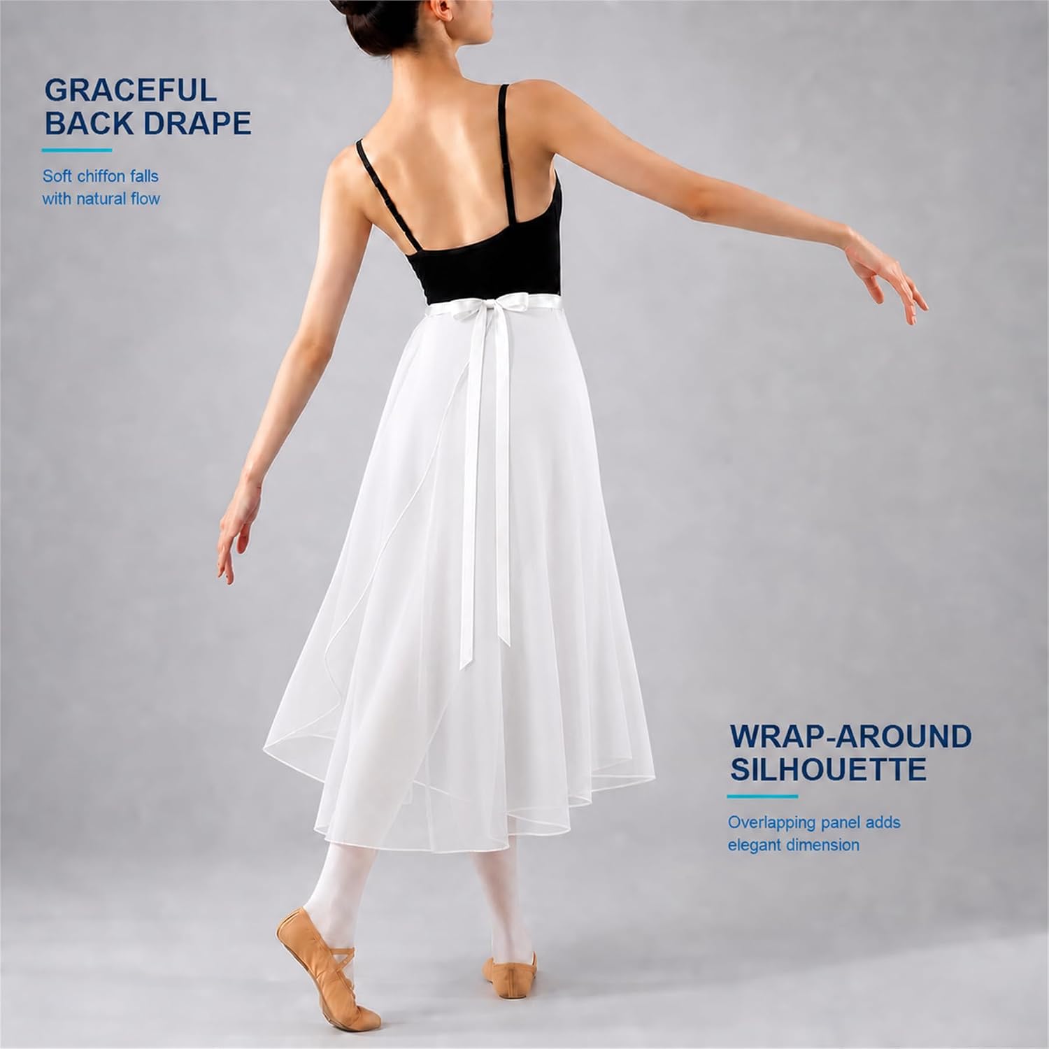 MUNAFIE Women’s Long Ballet Wrap Skirt, Sheer Dance Skirt with Tie Waist for Lyrical and Modern Dance