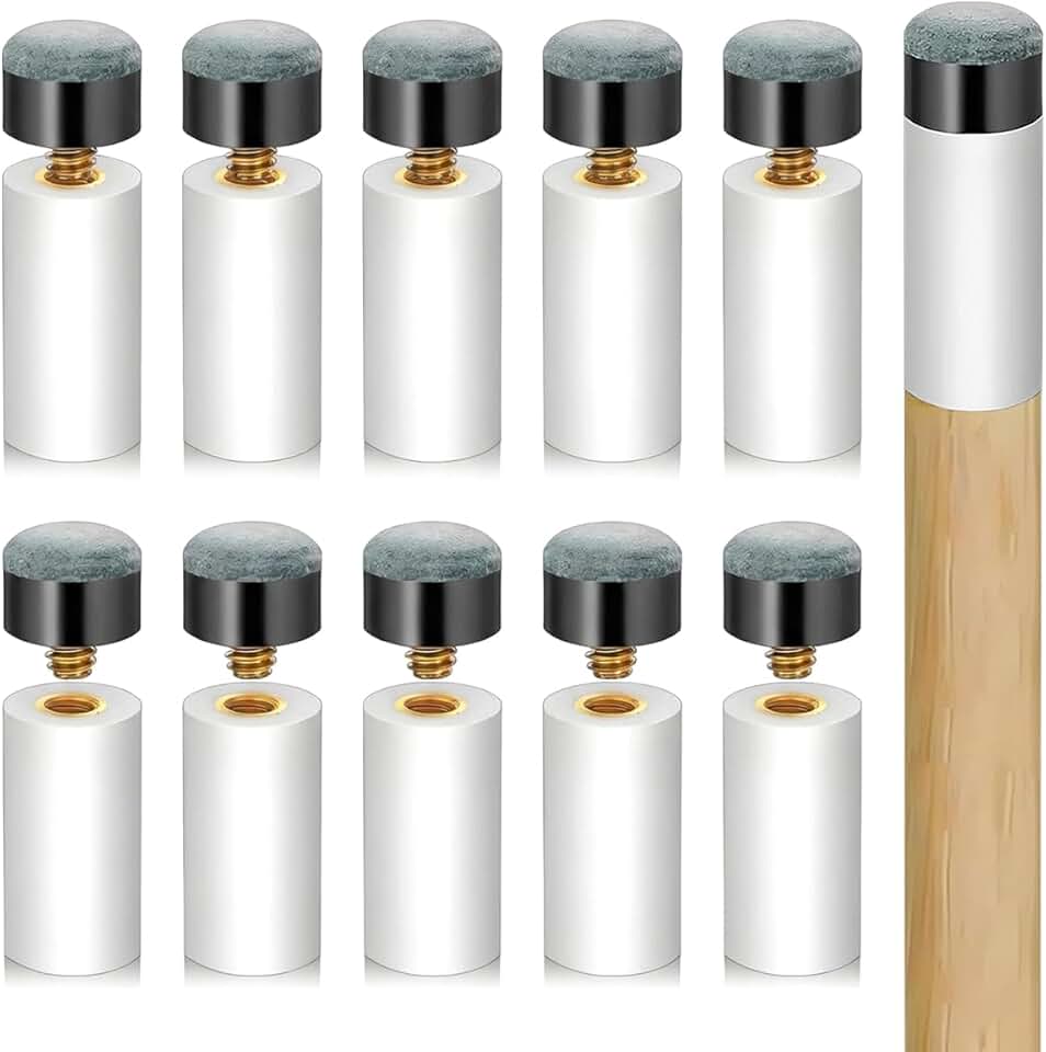Kit de substituição de pontas de taco de sinuca - Pontas de bastão de piscina rosqueadas com virolas brancas, sem necessidade de cola/grampo, 12 mm e 13 mm (5 peças cada) | Universal para