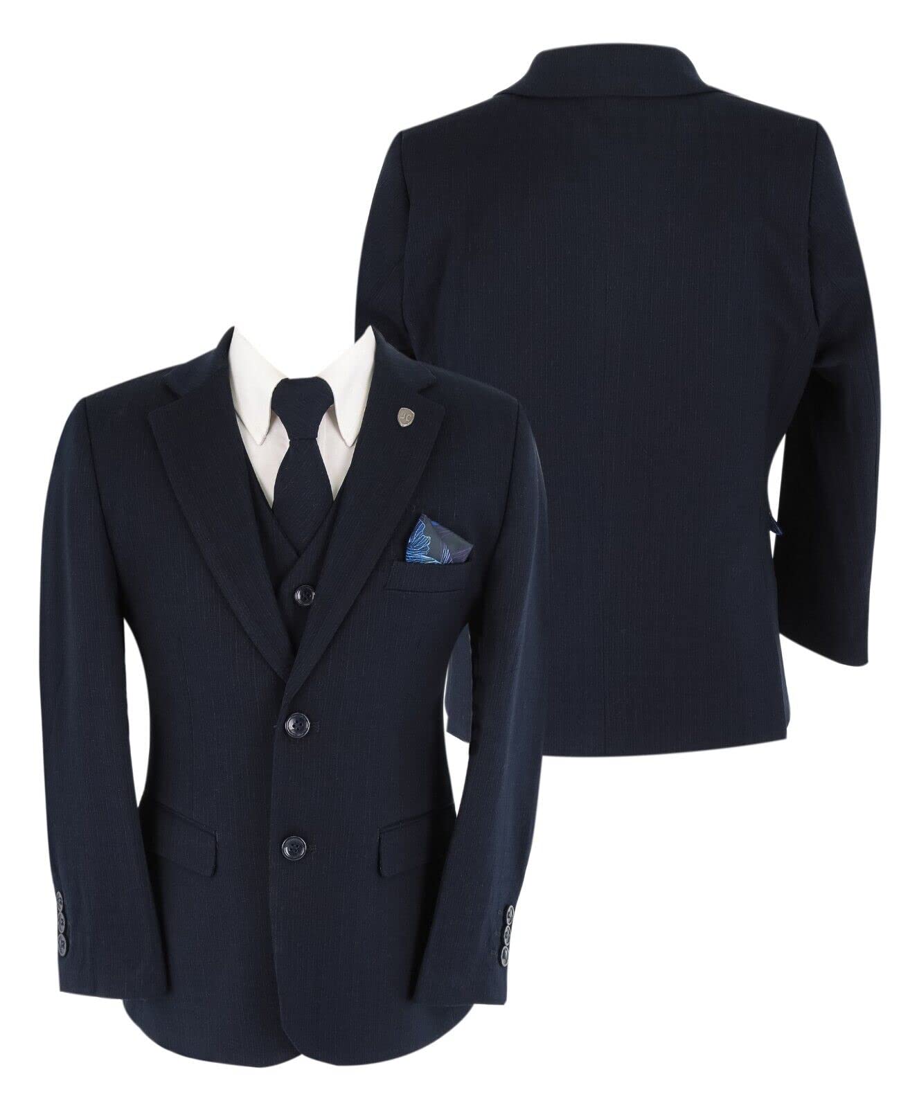 SIRRI Abito da Ragazzo Taglie Husky Auto Modellato Blu Navy su Misura per Matrimonio Formale Ragazzo Ballo di fine Anno Funerale Set da 5 Pezzi