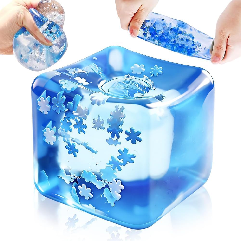 WFKKMEQ Ice Cube Fidget Toys, 2 Pcs Sensory Squishy Fidget Toys, Square Stress Balls Gifts for All Ages Adults Kids Teens Presents Anxiety Relief Stress Cube(Blue)