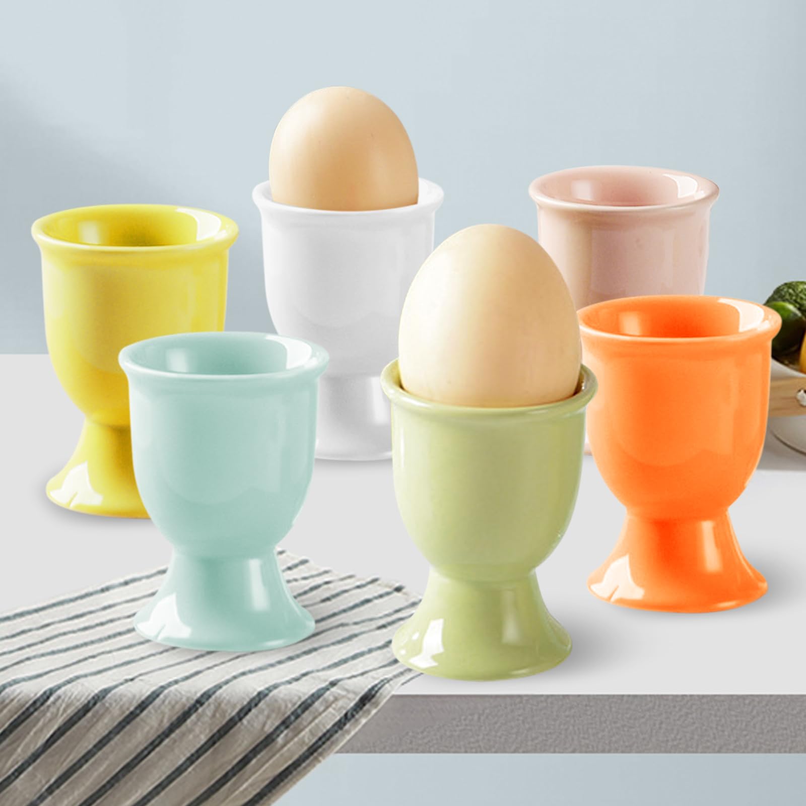 Portauova Alla Coque ChasBete In Ceramica - Set 6+1 Con Tagliauovo, Elegante E Da Regalo - Foto 3