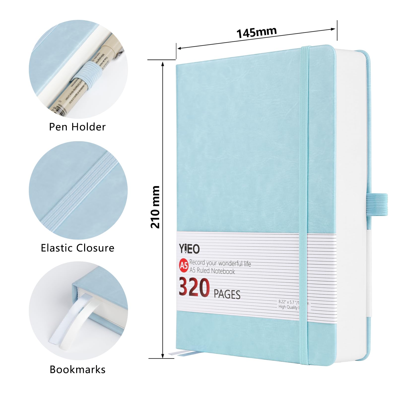 YIEO A4 Lined Notebook, Large A4 Notepad Note Book Hardback with 320 Pages Premium Thick Paper, No bleed - Image 2