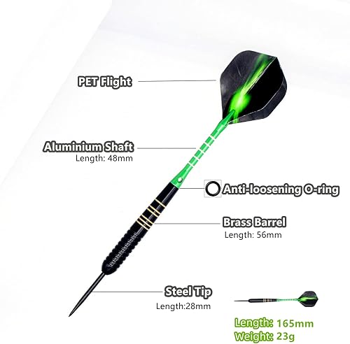 Miniatura 2 de Dardos de punta de acero, paquete de 3 dardos profesionales de 0.91 onzas (0.81 oz), juego de puntas de metal con barriles de latón, ejes de