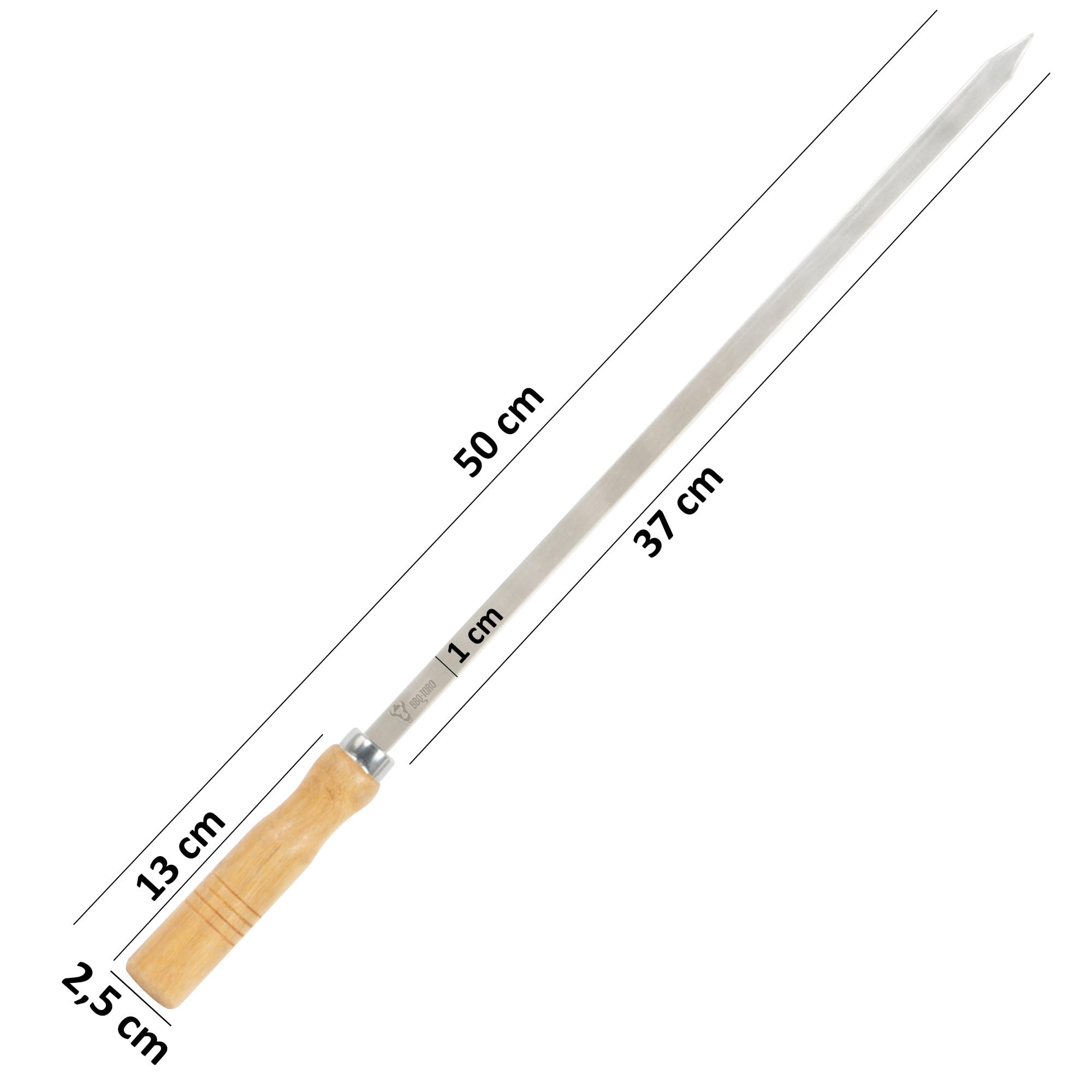 BBQ-Toro Spiedini per barbecue in acciaio inox con manico in legno (10 pezzi) | 50 cm | spiedi per shish kewers | Mangal shish kebab, girarrosto | accessori per barbecue, spiedini di carne
