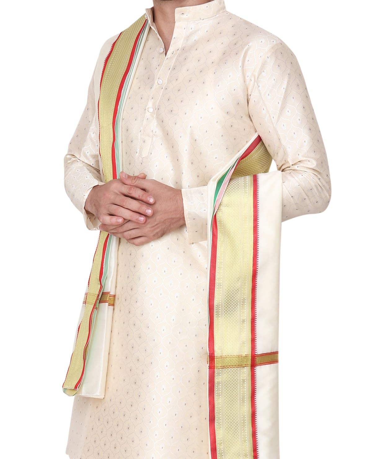 Rameshwaram Fabrics Readymade Dhoti for men with Sherwani Style Silk Kurta, Suitable for Marriage, Pooja, Festival (XL-Extra Large -42, Cream) - Image 8 thumbnail