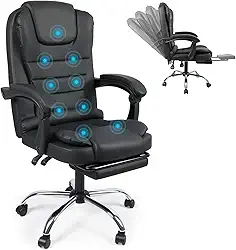 Cadeira Presidente, Cadeira Ergonômica, 9 Pontos de Massagem, 110-240V, Cadeira de Escritório Presidente Aquecimento, Poltrona Massageadora Office, Braços 3D, Suporta 150kg, Preto