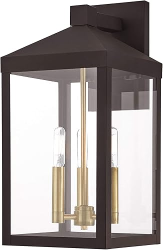 Livex Lighting 20584-07 Linterna de pared para exteriores de transición de tres luces de la colección Nyack en acabado bronceoscuro