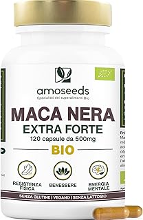 Maca Peruviana Nera BIO, 10 000mg al giorno | Estratto di radice di Qualità superiore | Equilibrio Ormonale, Energia, Benessere, | 120 Maca Capsule Vegane