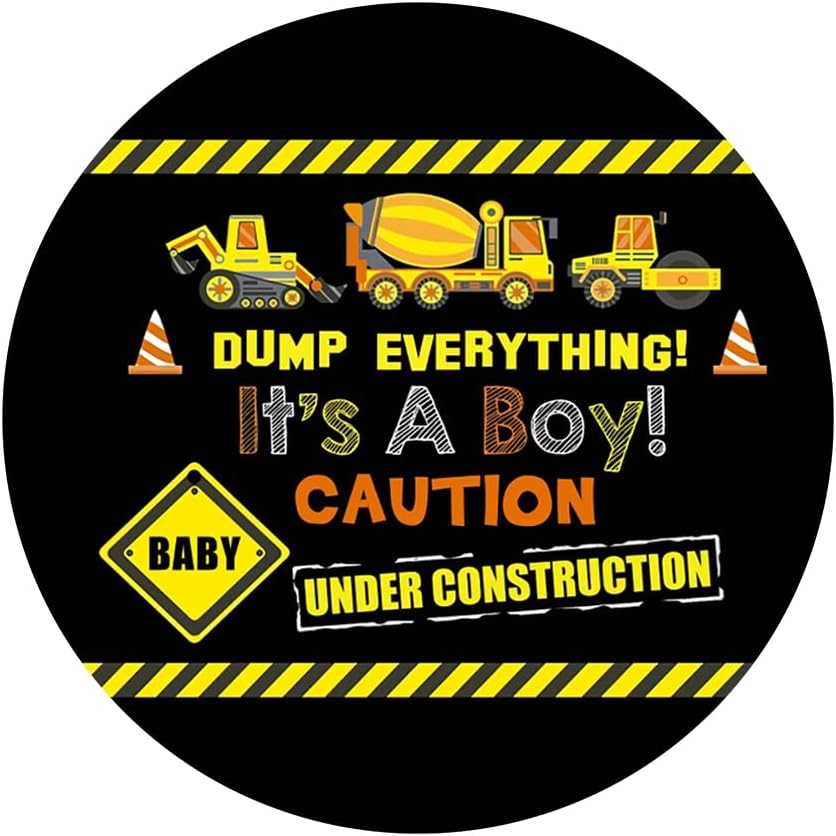 Polyester Diameter 7.5ft It's A Boy Baby Shower Round Backdrops Dump Everything Cution Under Construction Photography Backgrounds Newborn Baby Party Studio Props Boys Birthday Photo Booth