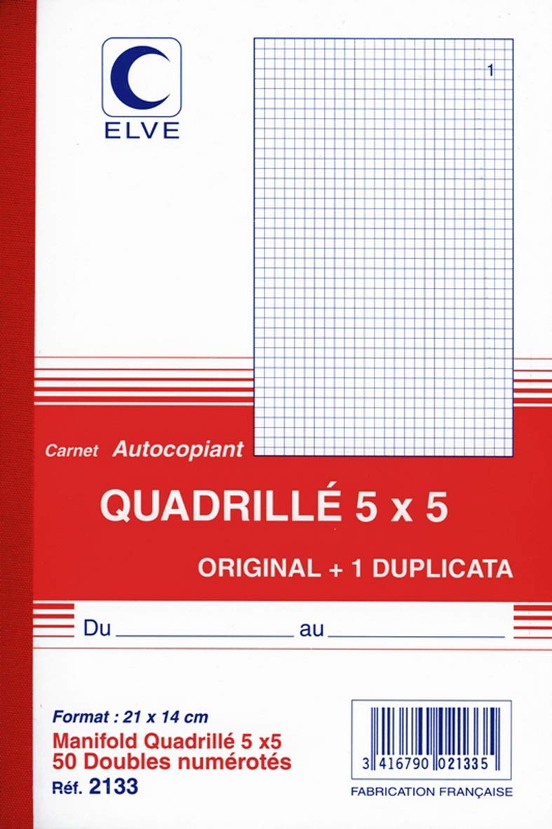 CARNET AUTOCOPIANT QUAD.5/5 210X140 50/2+0 (par 10)