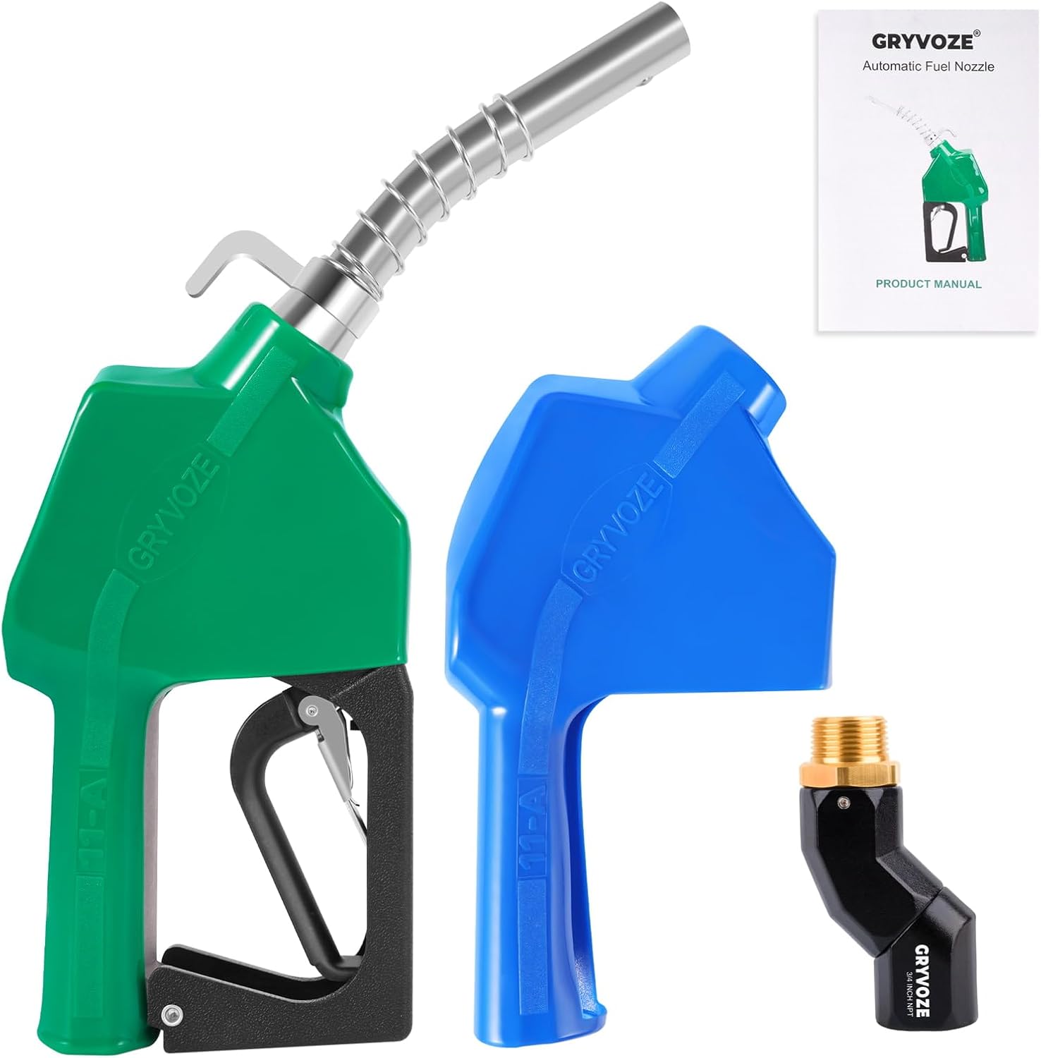 3/4" NPT Automatic Fuel Nozzle, 16 GPM Diesel Gas Pump Nozzles with Hook & 3-Position Auto Lock, Fuel Hose Handle Transfer Gun Gas Pump Nozzle for Gasoline, Diesel, Kerosene and Water