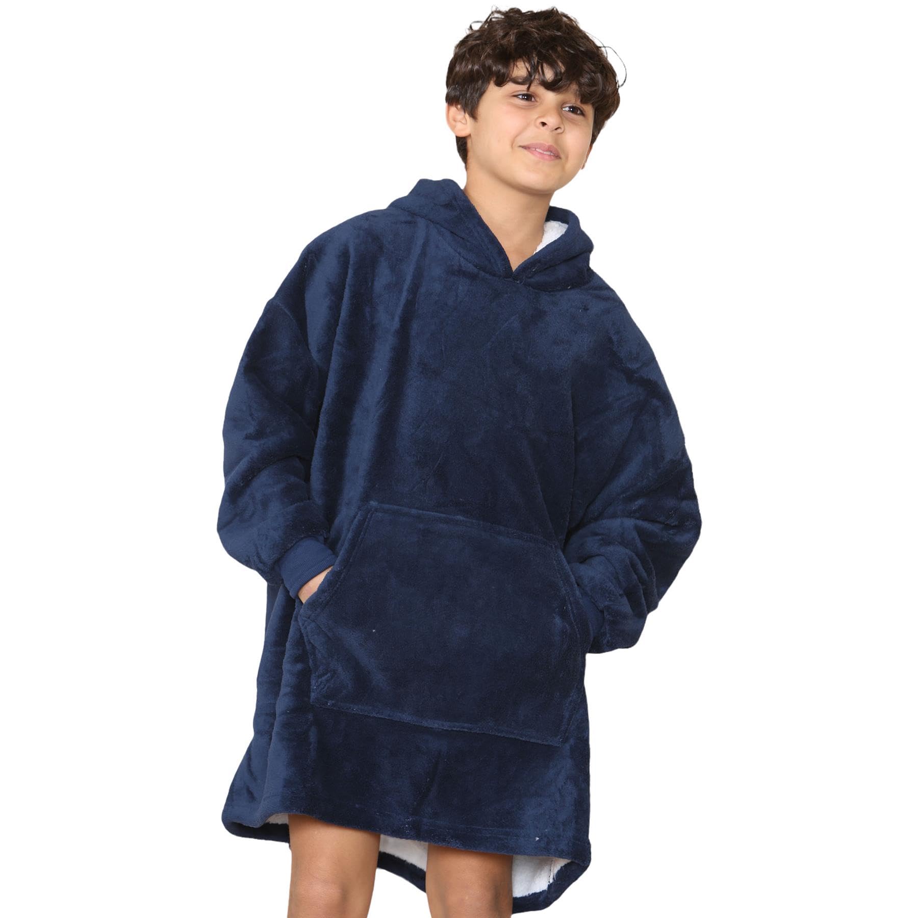 A2Z 4 Kids Girls Boys Oversized Hoodie Snuggle One Size Warmth Sherpa Fleece Lining - Snuggle 958 Navy Kids One Size