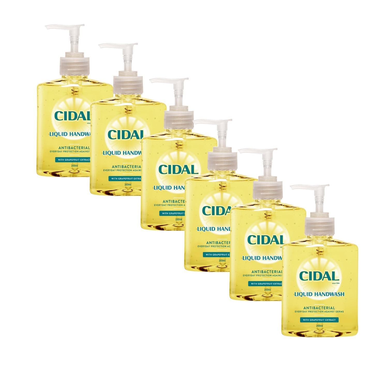 Cidal Handwash, natural grapefruit extract, antibacterial, uplifting Citrus scent, Vegan friendly, 250ml (Pack Of 6)