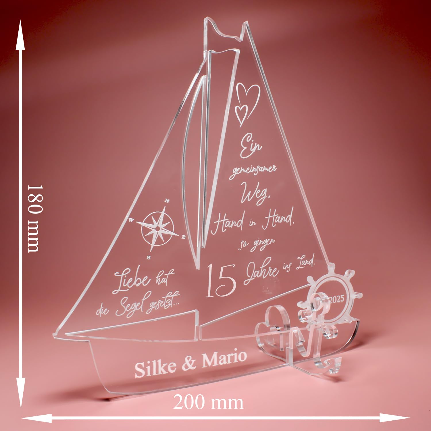 Dekolando Geschenk Kristallene Hochzeit personalisiertes Schiff aus Acryl 15 Kristallhochzeit- Personalisierte Geschenke zur Kristallenen Hochzeit Kristall