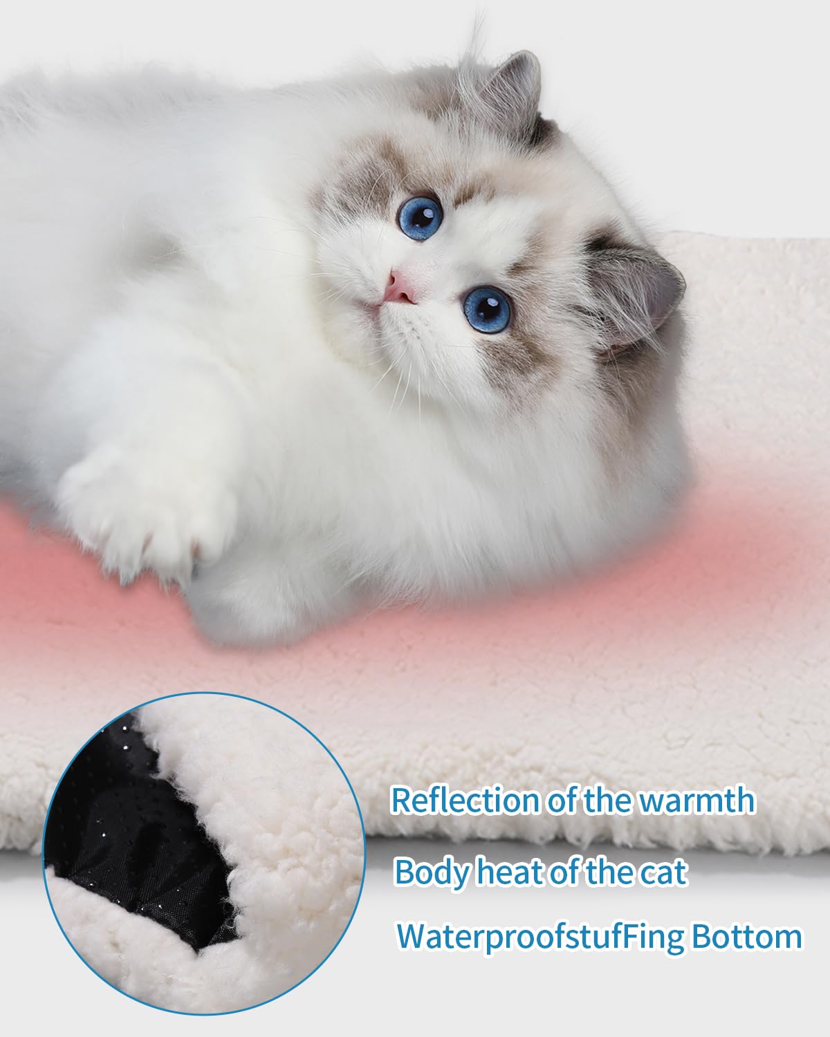 TIDEVAN Tapptino Autoriscaldante Gatto,74 x 48 cm Tappetino Riscaldante Gatto Tappetino Autoriscaldante Coperta Autoriscaldante per Gatti e Cani Rimovibile e Lavabile Morbido e Confortevole(Bianco)