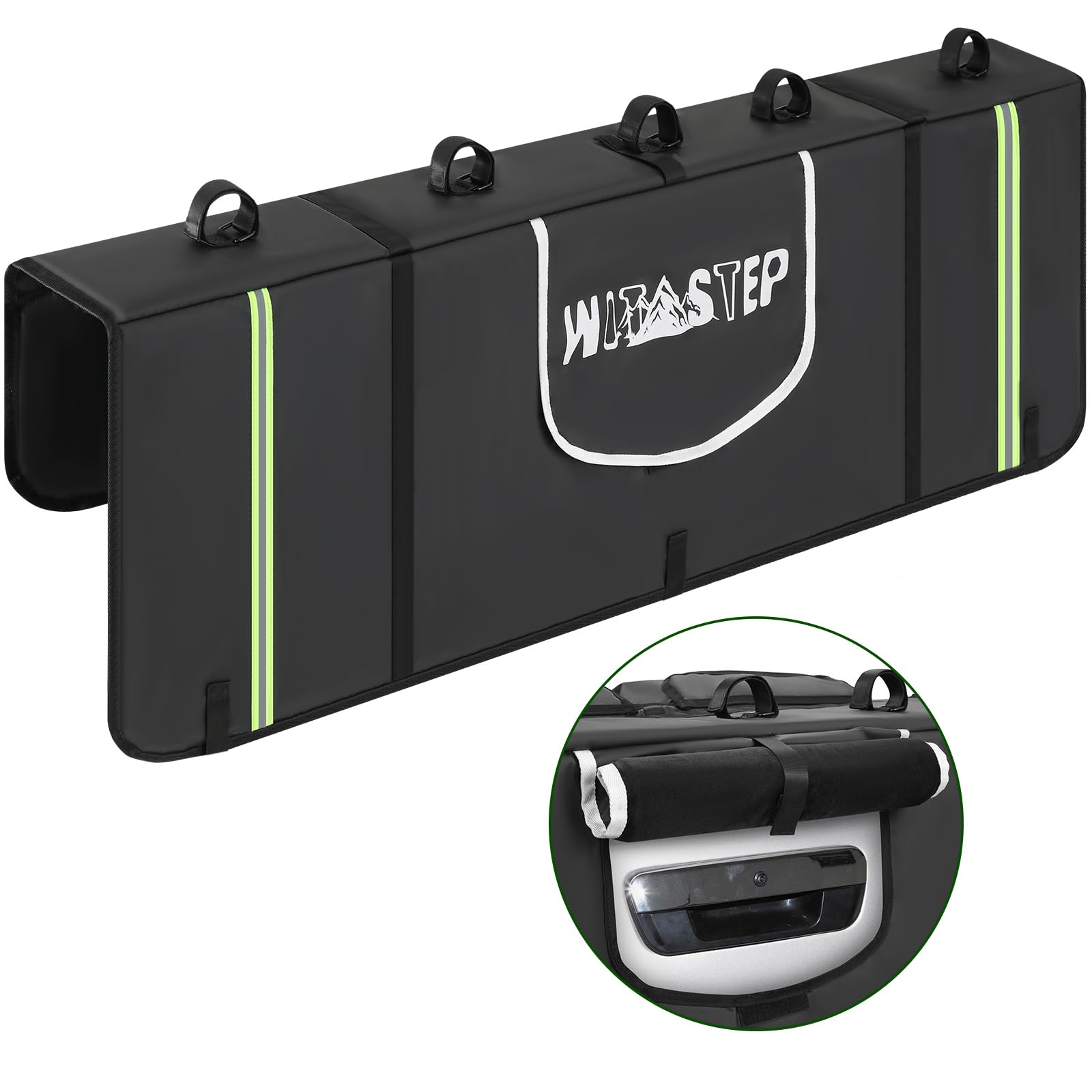 Tailgate Pad for Mountain Bike, Upgrade Truck Tailgate Bike Pad with Reflective Strips & Tool Pockets, Heavy Duty MTB Tailgate Pad Pickup Tailgate Cover for 5 Bikes