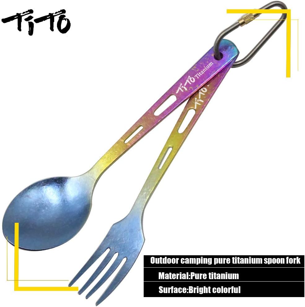 TiTo Titanium Spork Tableware Set Outdoor Camping Titanium Spoon Knife Collection 3 New Environmental Protection Sets with Box And Cloth Bag (2pcs Colorful Spoon fork) - Image 3