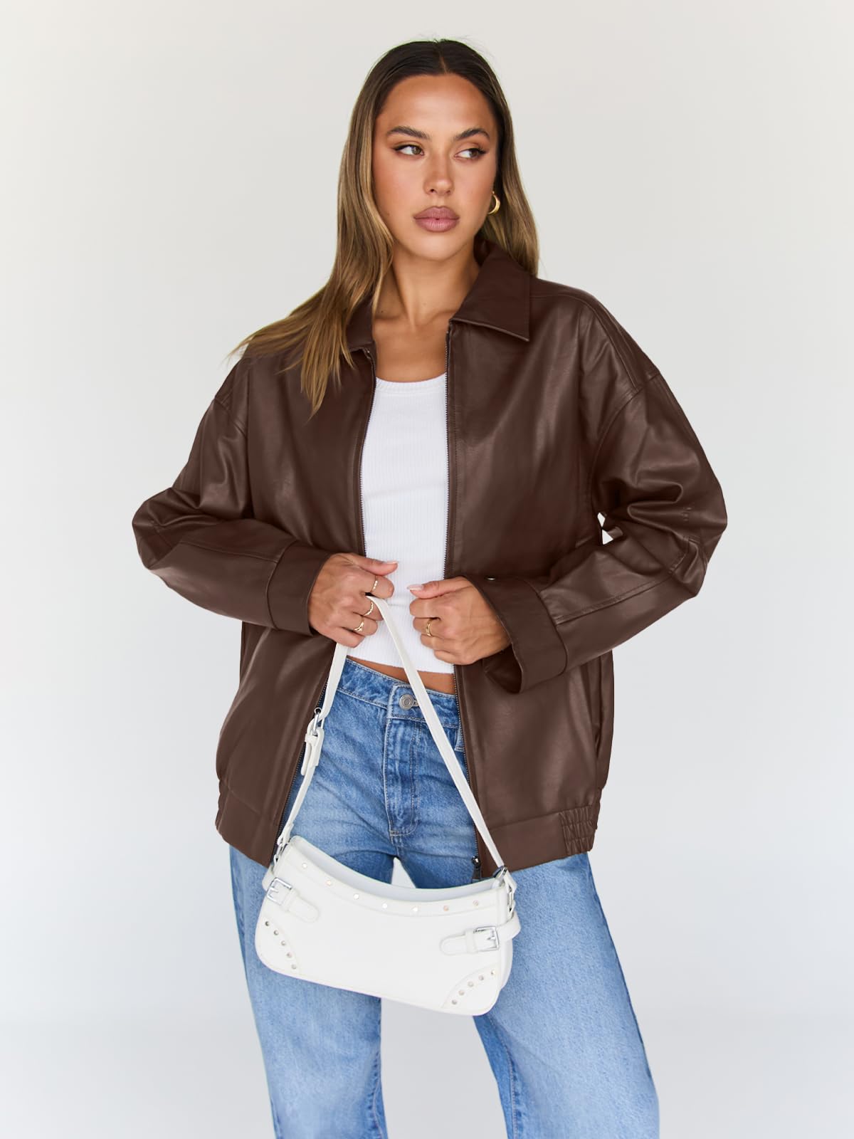 Trendy Queen kurtka skórzana oversize dla kobiet Kobiety Eztrd279
