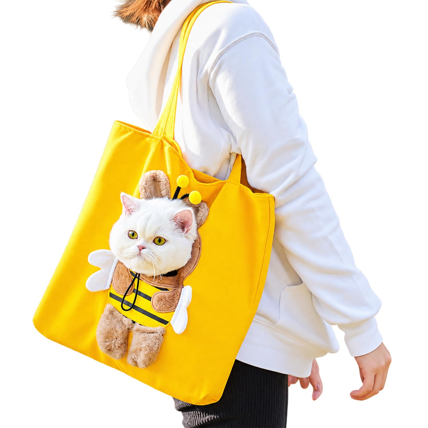 Cat Carrier Bag, Pet Shoulder Bag for Outings, Pets Canvas Bag (Yellow, L)