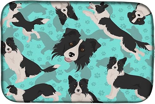 Caroline's Treasures MLM1025DDM Border Collie - Tapete de secado de platos absorbente para encimera de cocina, tapete escurridor de platos para