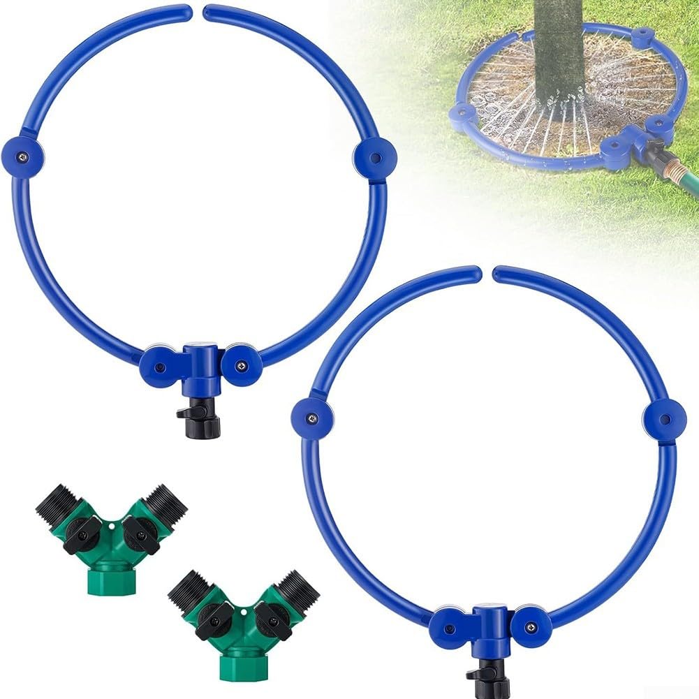 Sistema di irrigazione ad anello per albero in 2 pezzi con irrigatori di diametro 33 cm e flusso d'acqua completo a 360 gradi per saturazione delle radici (2 pezzi)