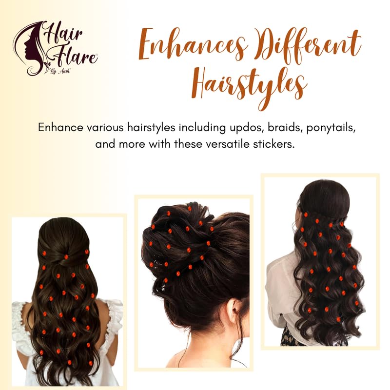 Image of Hair Flare Shimmering Oval Hair Stickers: Easy Stick-On Hair Accessories, 36 Pieces per Pack 2869 Orange