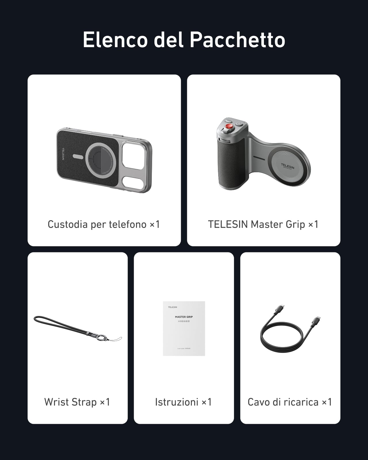 TELESIN Master Grip Kit, Magnetica Impugnatura per MagSafe/iPhone/Android, Integrata 3200 mAh Batteria, Ricarica Wireless, DSLR Stile Impugnatura per Foto/Video, Kit con Custodia per iPhone 17 Pro Max