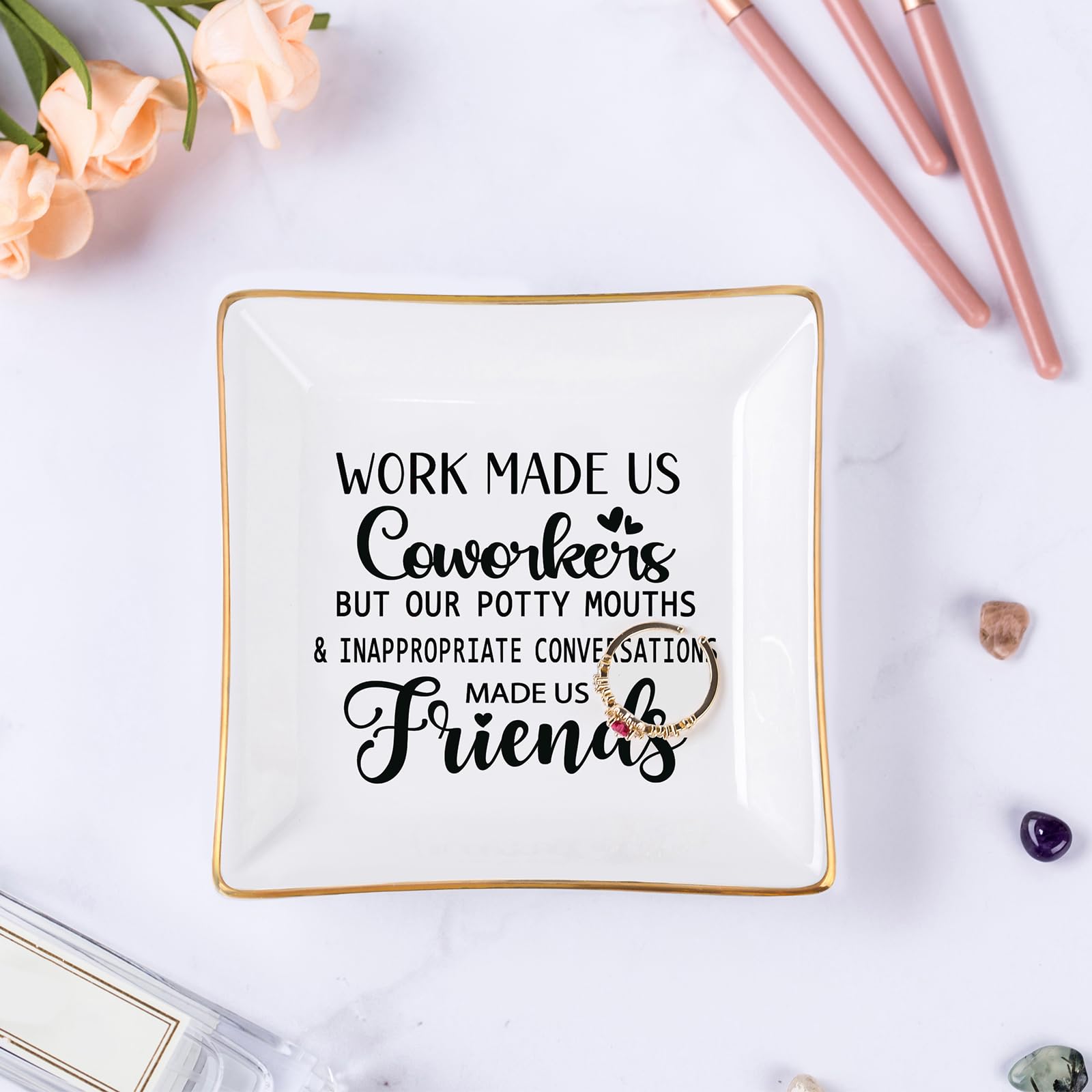 Piudee Coworker Gifts for Women - Work Made Us Coworkers&Friends Jewelry Dish, Farewell Going Away Appreciation Gifts for Coworkers Women Goodbye Thank You Gift Retirement Birthday Christmas Gift