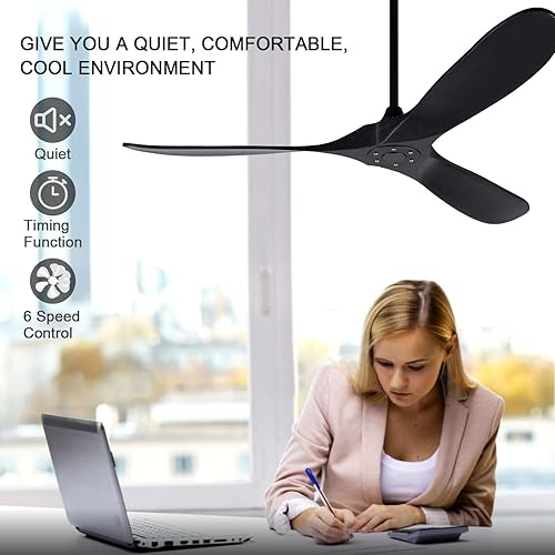 Miniatura 4 de BOJUE Ventilador de techo de madera de 60 pulgadas sin control remoto de luz, ventilador de techo de perfil bajo para interiores y exteriores con 3