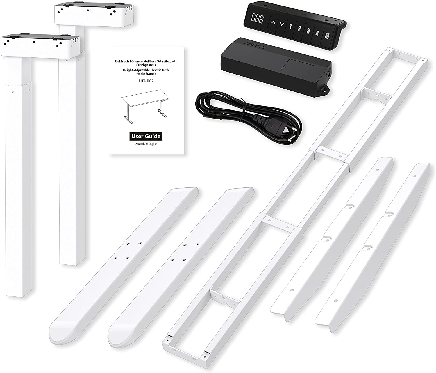Escritorio de Pie Ajustable en Altura Mesa elevable Motores Gemelos Silencioso 4 Ranuras de Memoria Blanco 69-115 cm Robusto y Estable