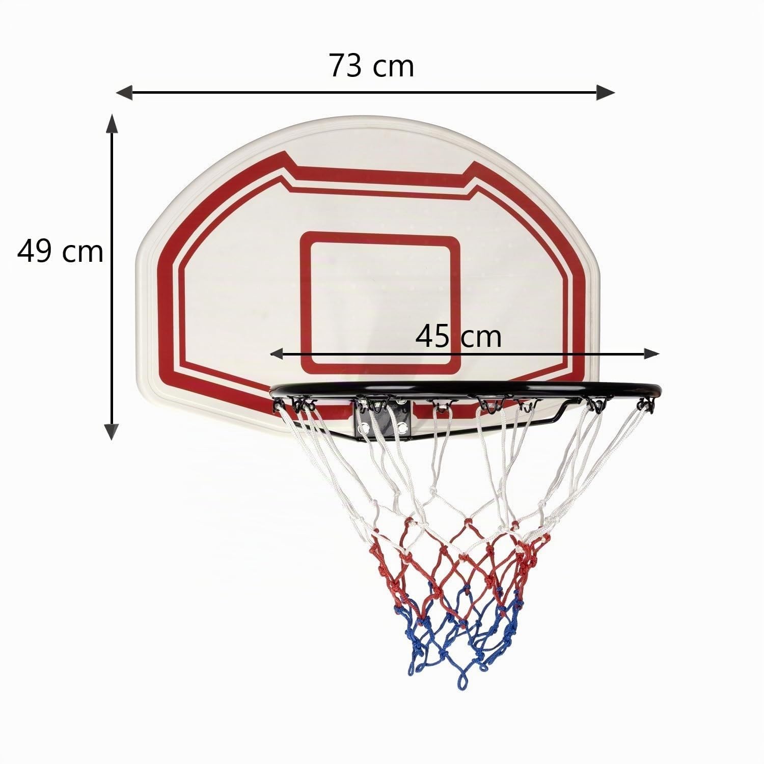 Trizand Canestro da basket per esterni, con parete posteriore, 73 x 49 cm, diametro cerchione per manovella da basket 45 cm, cestino da basket per bambini e adulti da appendere alla porta