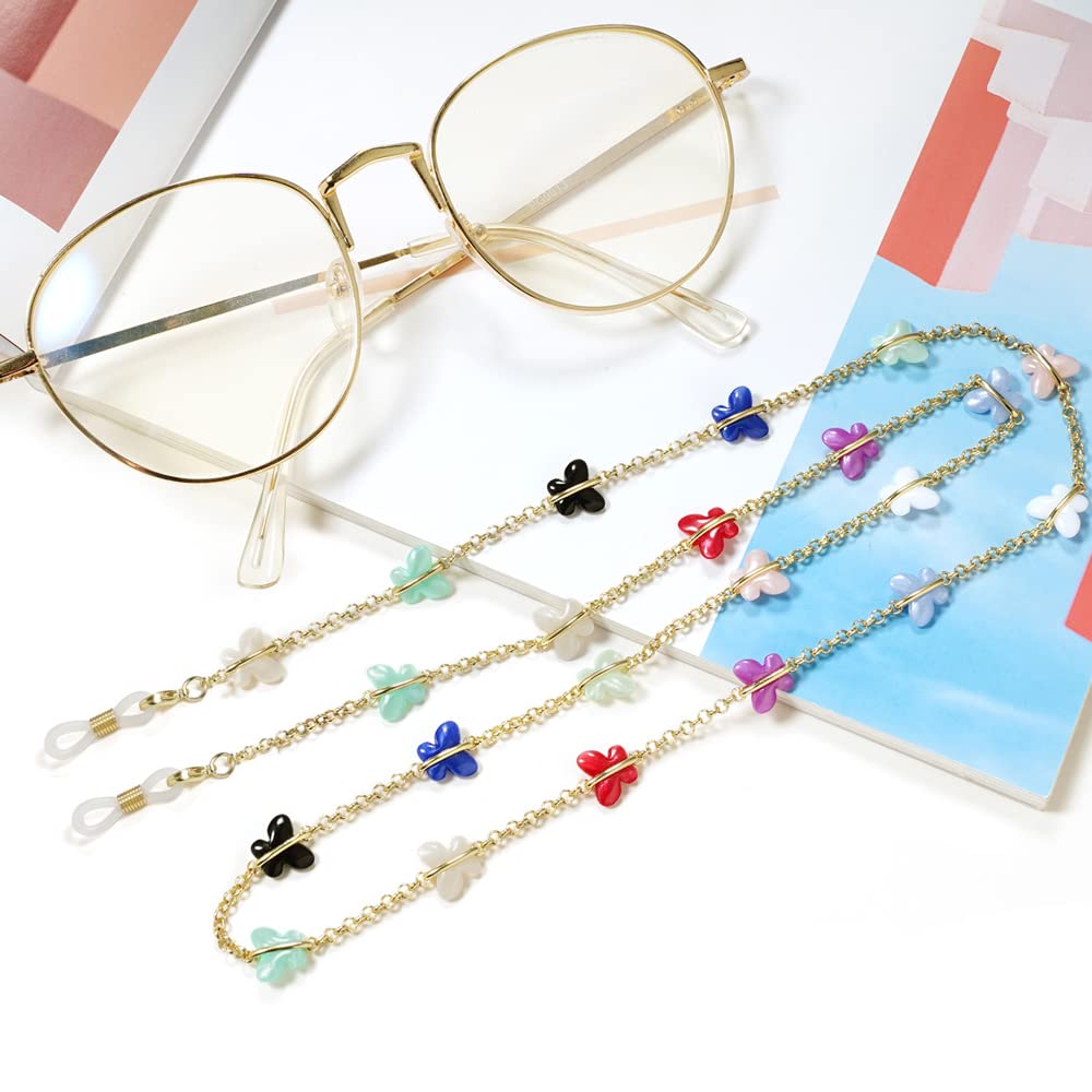Schlichte, vielseitige Brillenketten, Brillenketten, Sonnenbrillen-Gurthalter, Schmetterlings-Stil, Brillen-Halterkette for Damen(Multicolore)