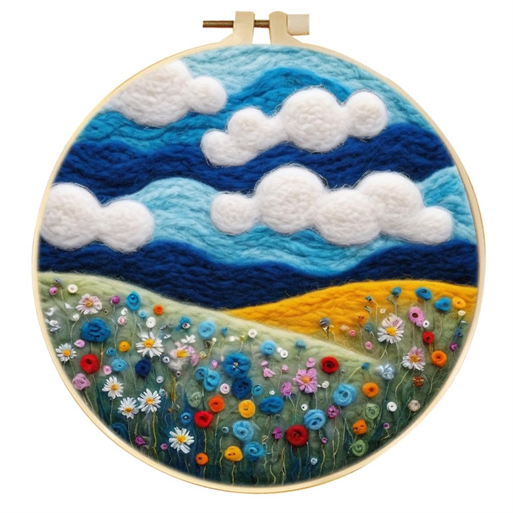 Meecaa DIY Needle Felting Kit for Beginners,Flowers Sky Landscape Including Wool Felt Supplies, Embroidery Hoops,Beautiful Wool Painting and Needle Felting Tools (Flower) โ image 1