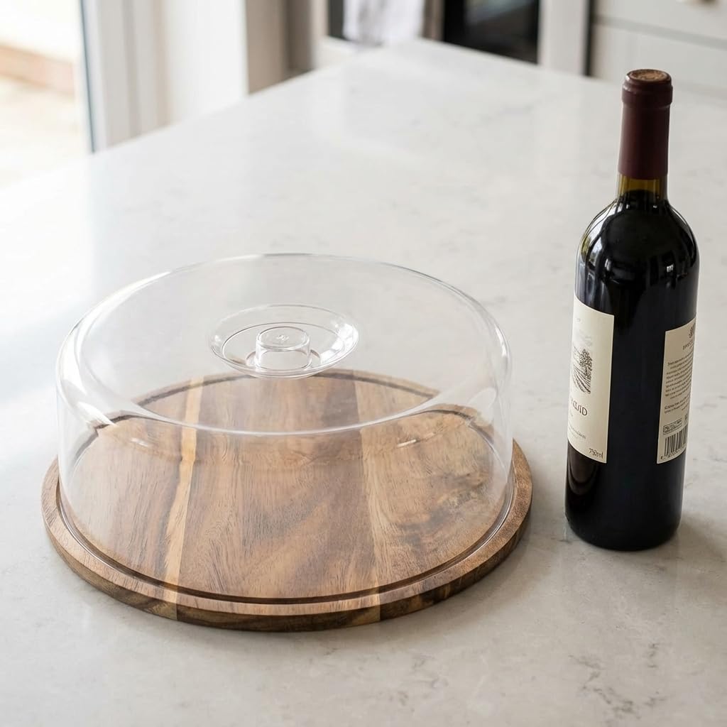 Boîte À Fromage Ronde en Bois 28 cm, Conservation Gâteaux, Tartes Et Aliments, Plateau De Service, Cave À Fromage avec Couvercle, Ustensile Cuisine, Rangement Frigo