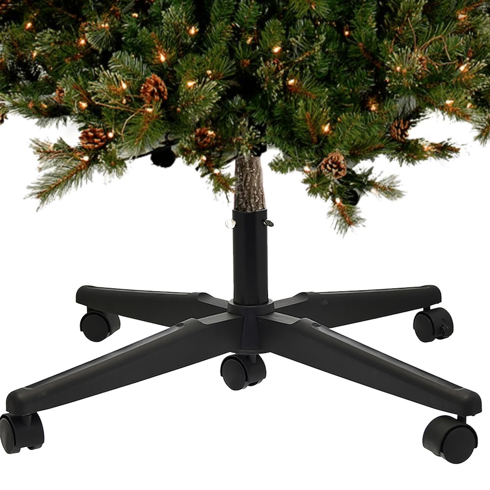 BAKAJI Base Albero di Natale in Plastica con Ruote, Supporto Versatile Regolabile Nero con Rotelle Piroettanti con Blocco e Attacco Universale, Resistente ed Ergonomico 69 x 22 x 50 cm