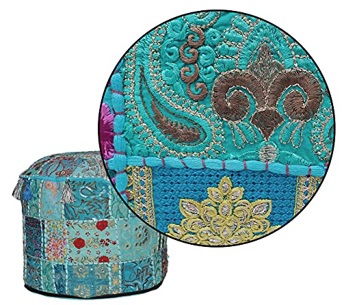 Aakriti Indian Pouf Fußhocker mit Stickerei Pouf, indische Baumwolle, Pouffe osmanischen Pouf Cover mit ethnischem Dekor… – Bild 6